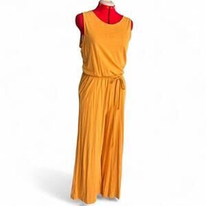 Pact Organic Cotton & Linen Sleeveless Wide Leg Jumpsuit In Orange